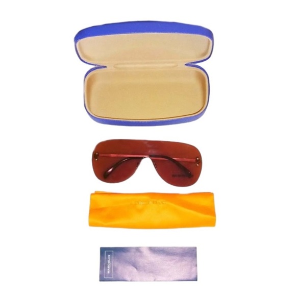 $370 Emilio Pucci Shield Sunglasses Silver Frame Red Lens Temple Logos Designer main image 16